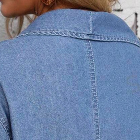 Cozy Light Wash Denim Jean Waterfall Open Front Jacket Shacket - Picture 6 of 7